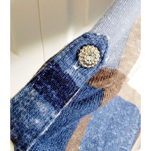 New York Laundry 3X Plaid Soft‎ V-Neck Roll Tab Sleeve Tunic Top Blue Gold - Picture 5 of 9